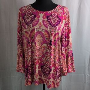 Chico's Pink Boxy Blouse with Bell‎ Sleeves
